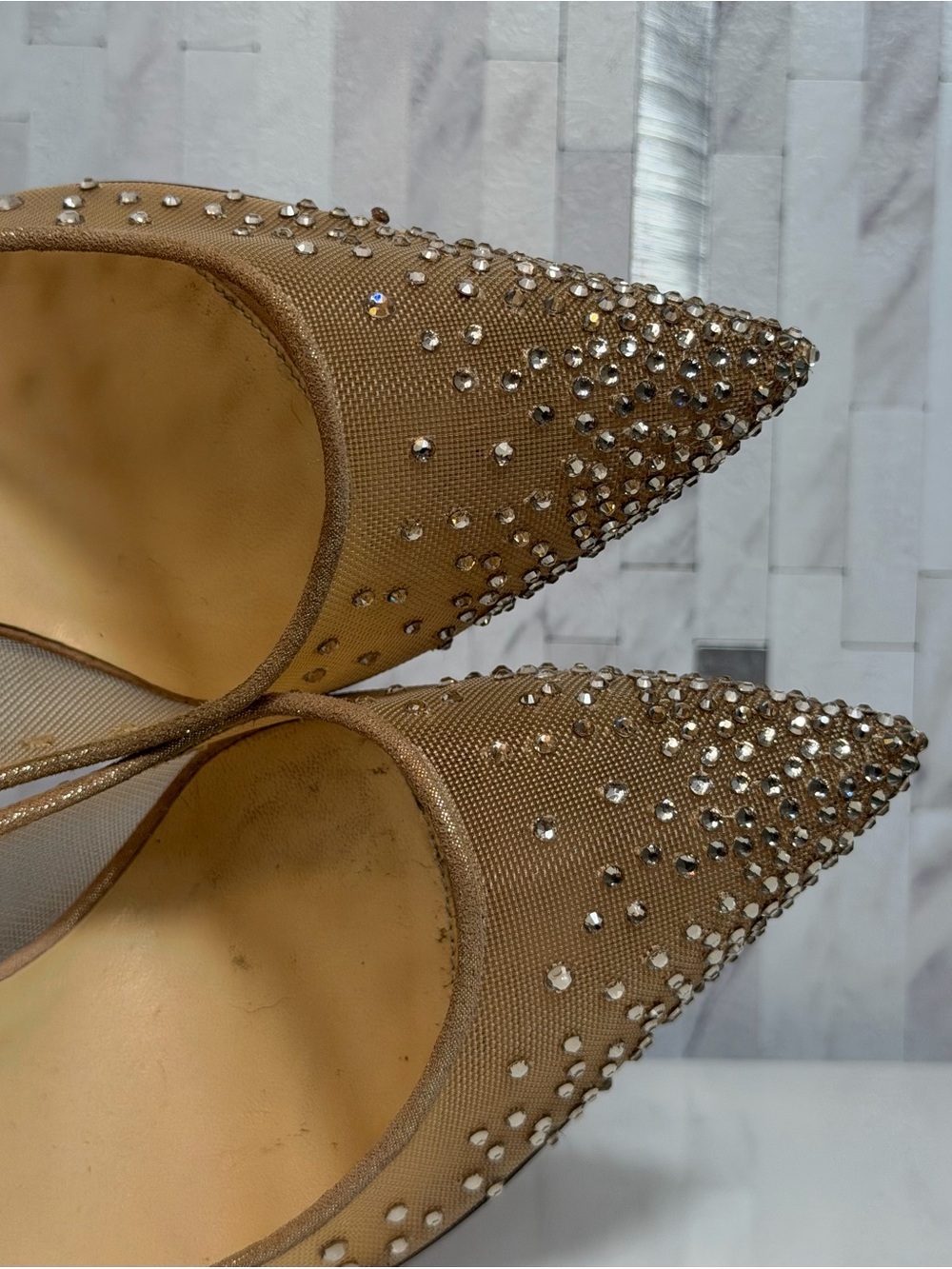 💎Christian Louboutin Nude Follies Strass Suede Rhinestones Heels 100 Size 39 - Picture 12 of 15